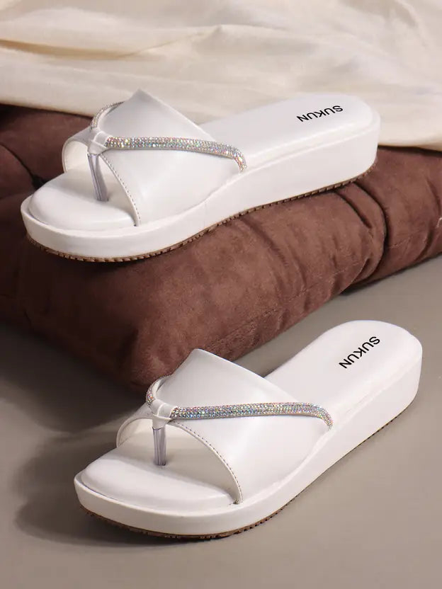 Embellished White Flatform