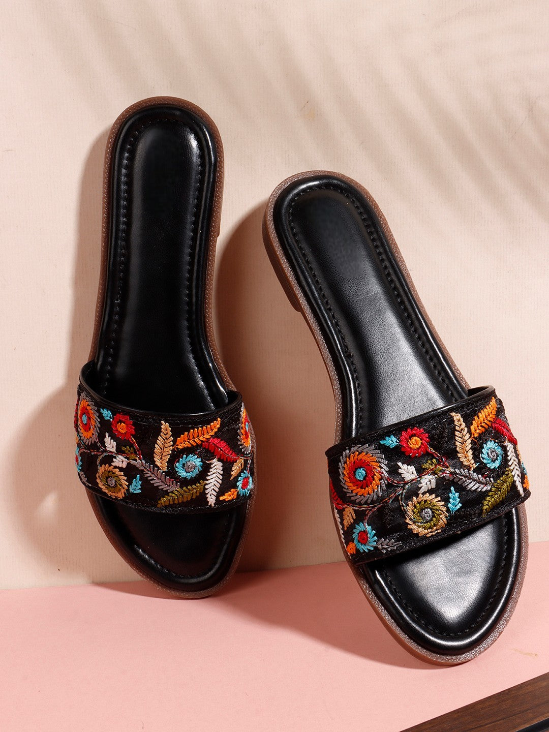 Embroidered Black Flats