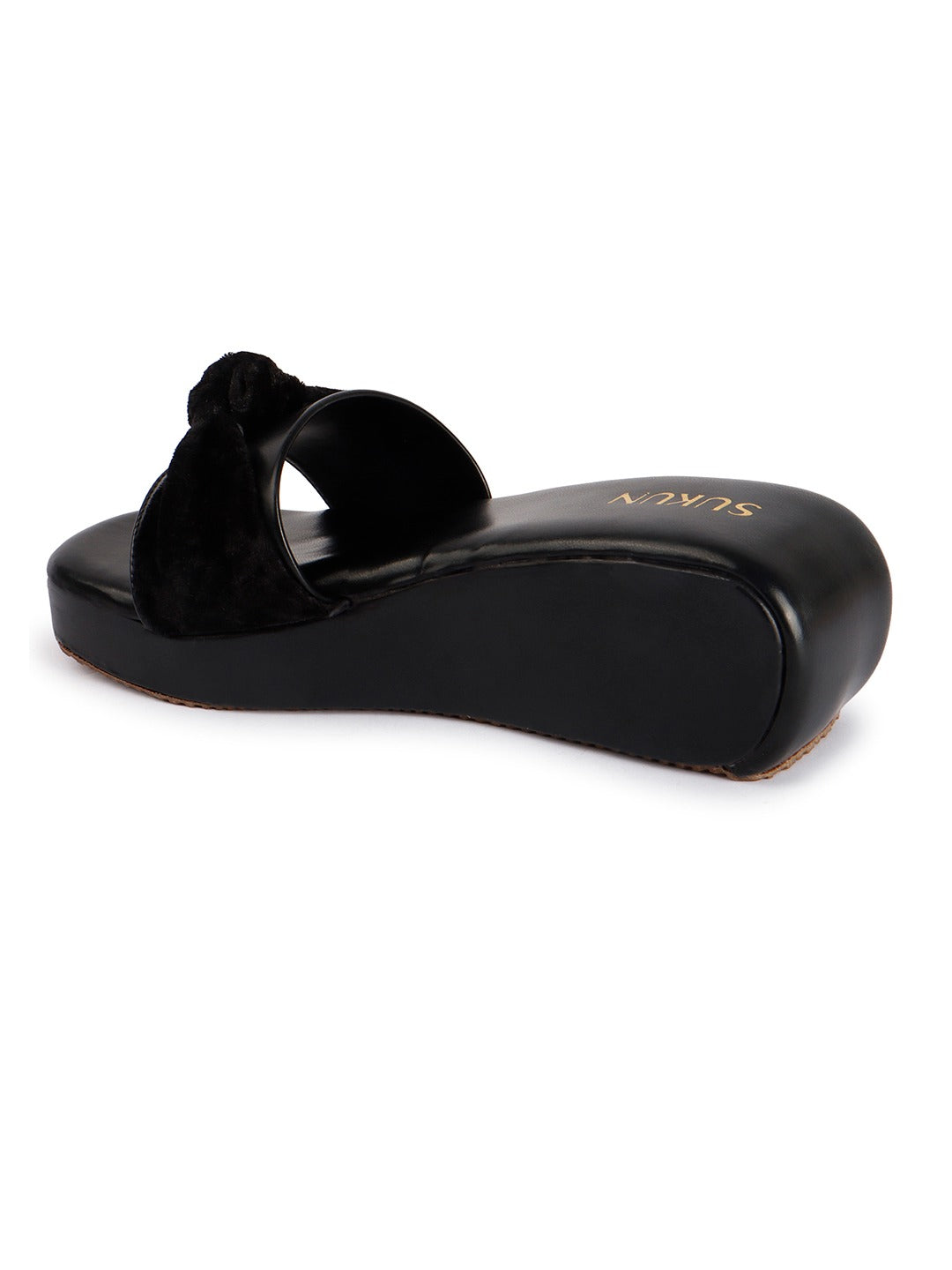 Bow Black Wedge Heels