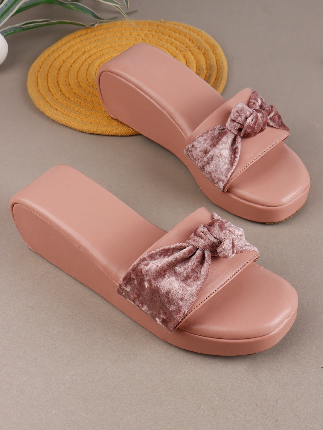 Bow Pink Wedge Heels