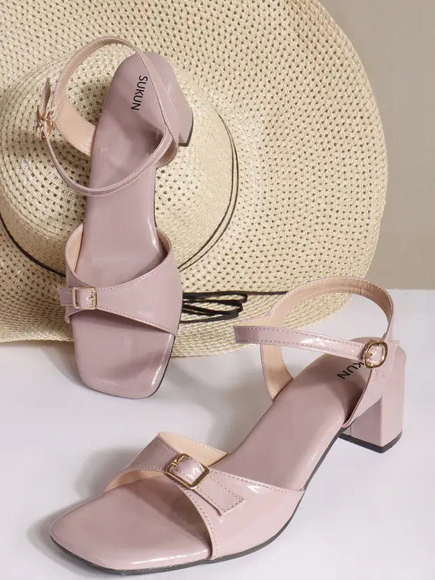 Strap Pink Block Heels
