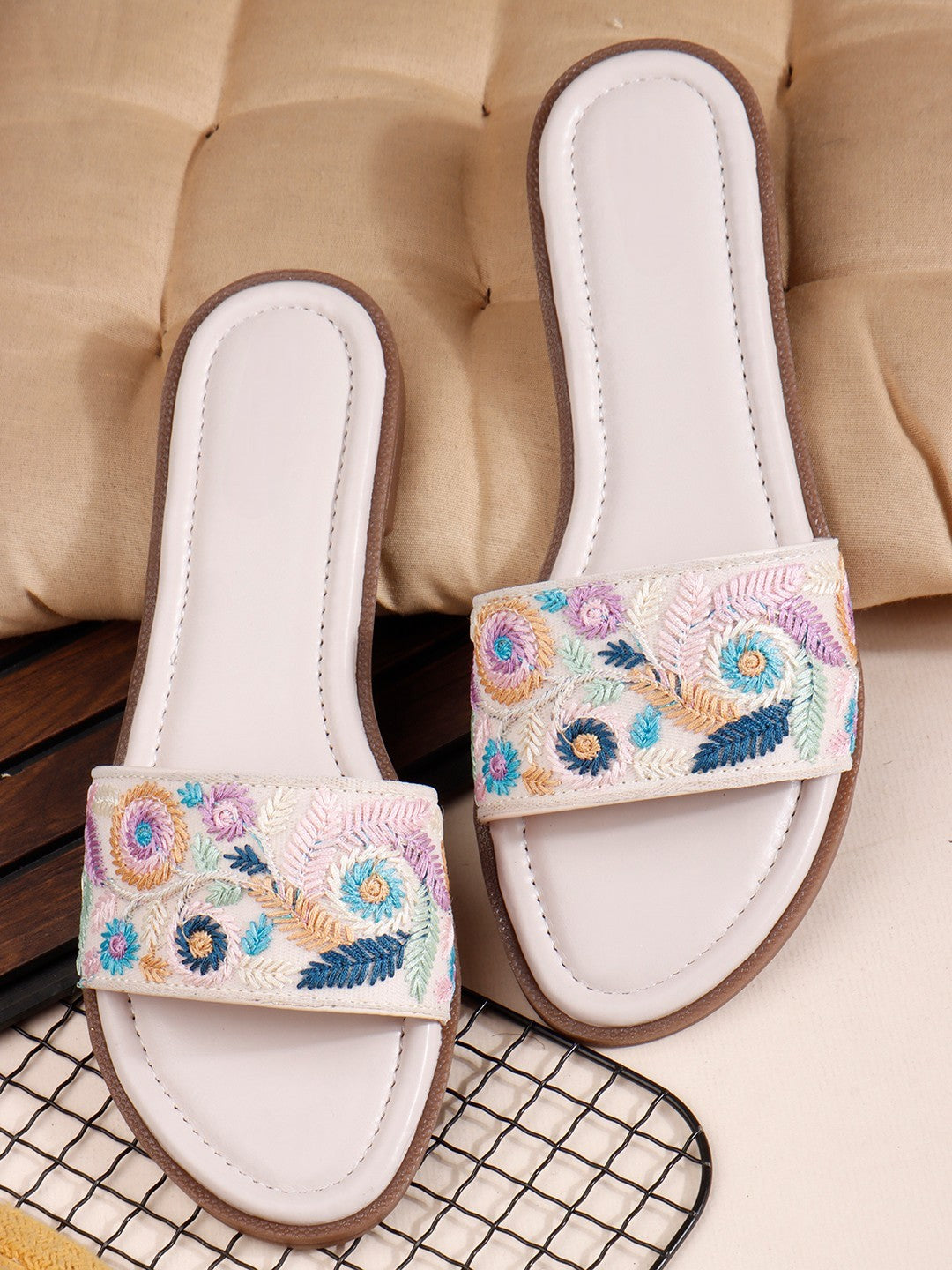 Embroidered White Flats