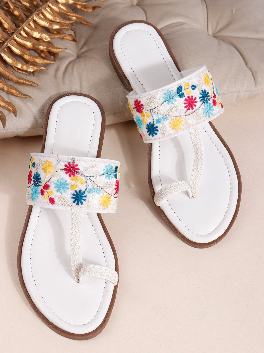 Floral Embroidered One Toe Flats