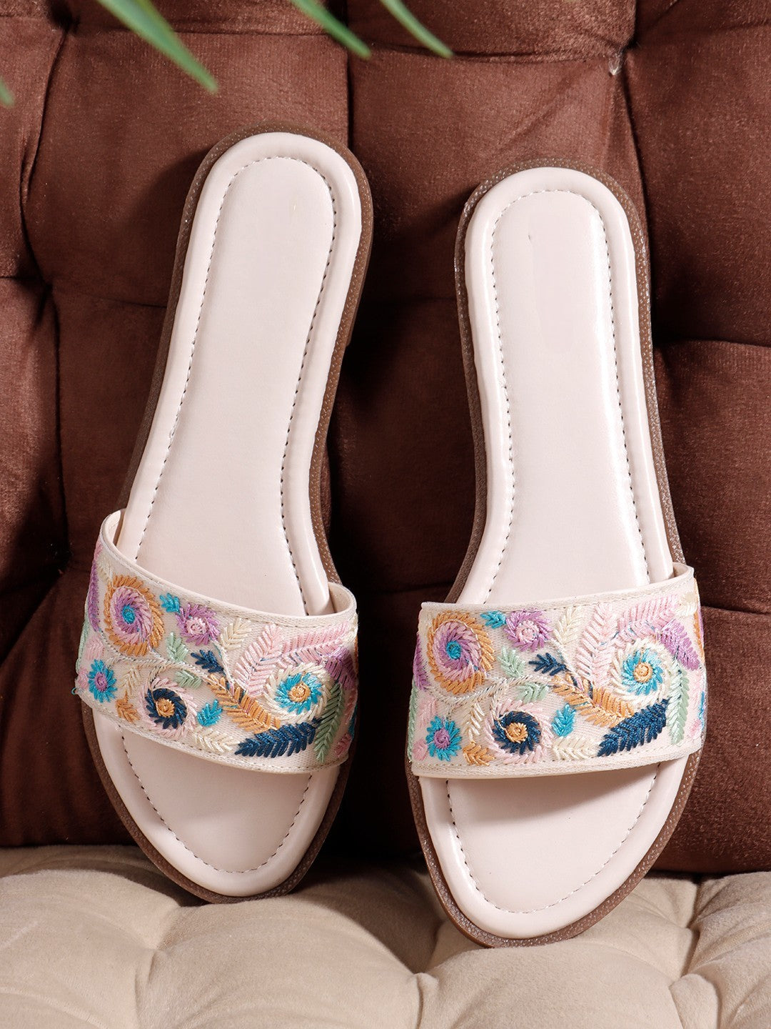 Embroidered White Flats
