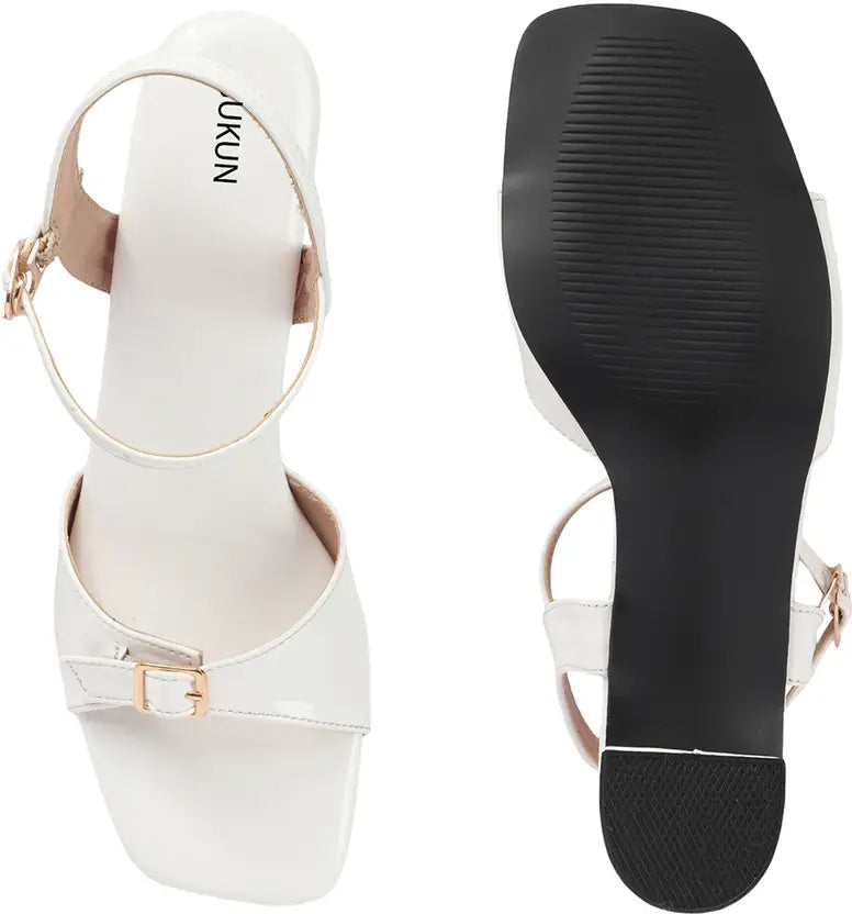 Strap White Block Heels