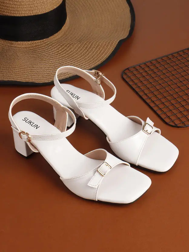 Strap White Block Heels