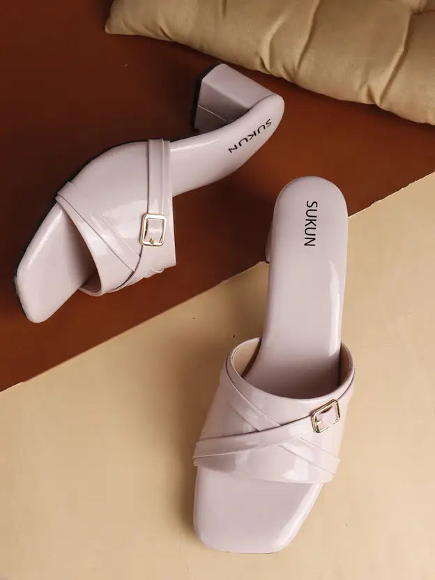 Square Open Toe Pink Block Heels