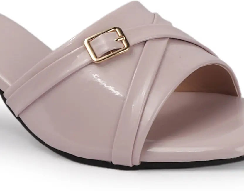 Square Open Toe Pink Block Heels