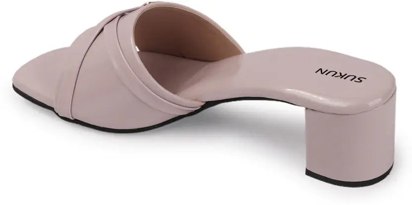 Square Open Toe Pink Block Heels