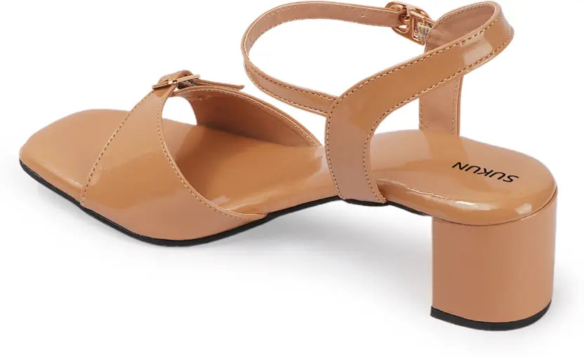 Strap Beige Block Heels
