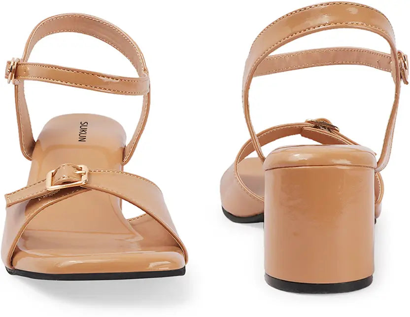 Strap Beige Block Heels