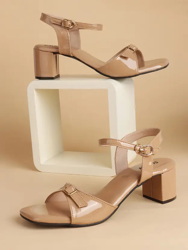 Strap Beige Block Heels