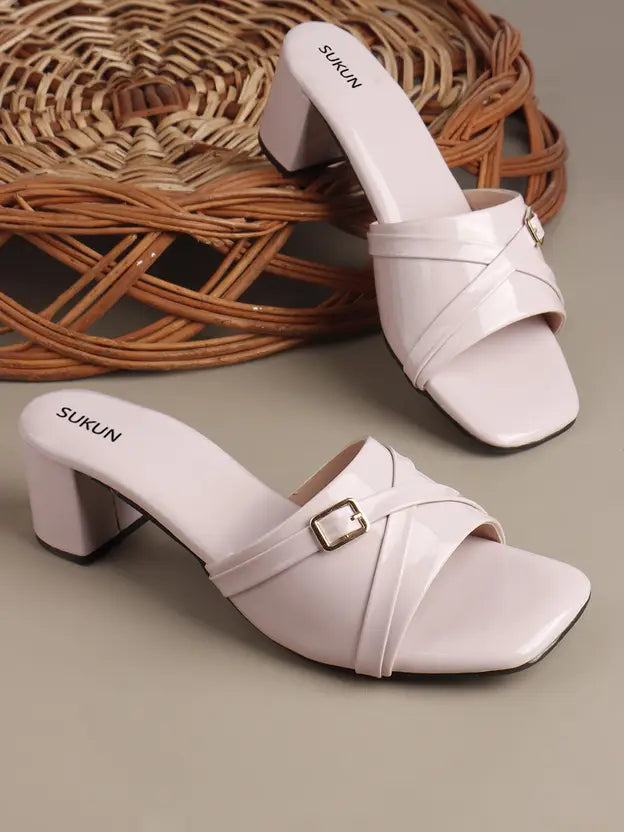 Square Open Toe Pink Block Heels